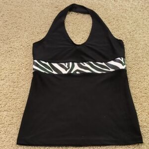 Veneccia Black Halter Top with Zebra Print Accent Sm